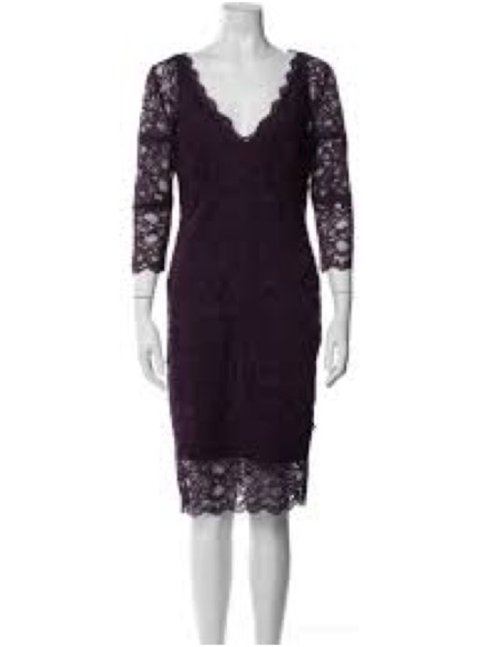 Nicole Miller ~ Plum Lace Midi Dress with Scalloped V-Neck Size 6